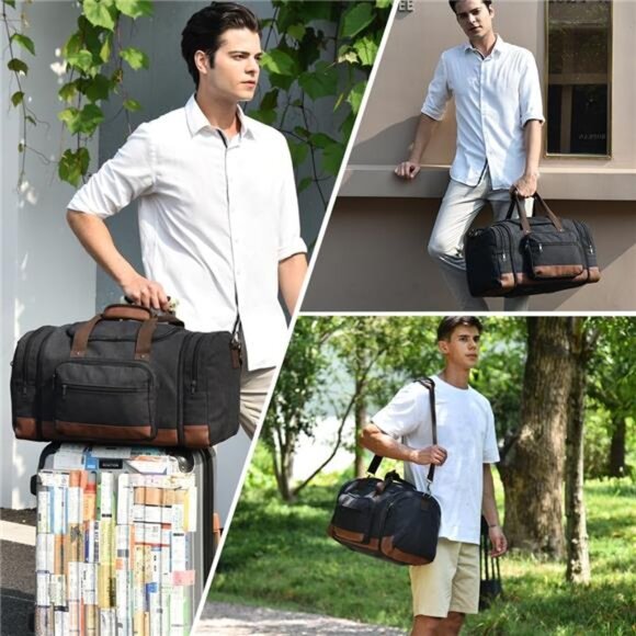 Expandable Duffle Bag for Men, Black - Picture 3 of 6